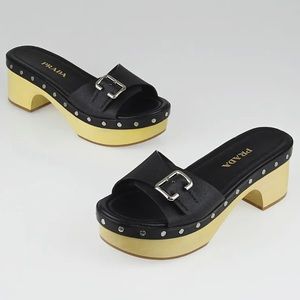 PRADA BUCKLE STRAP CLOGS